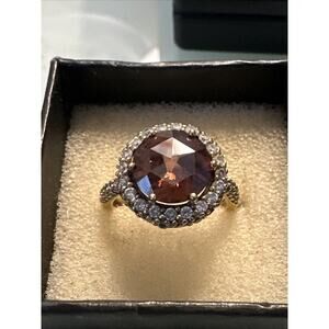 Vintage Sterling Silver Gold Vermeil 925 Orange Citrine Ring Size 7 Pave CZ